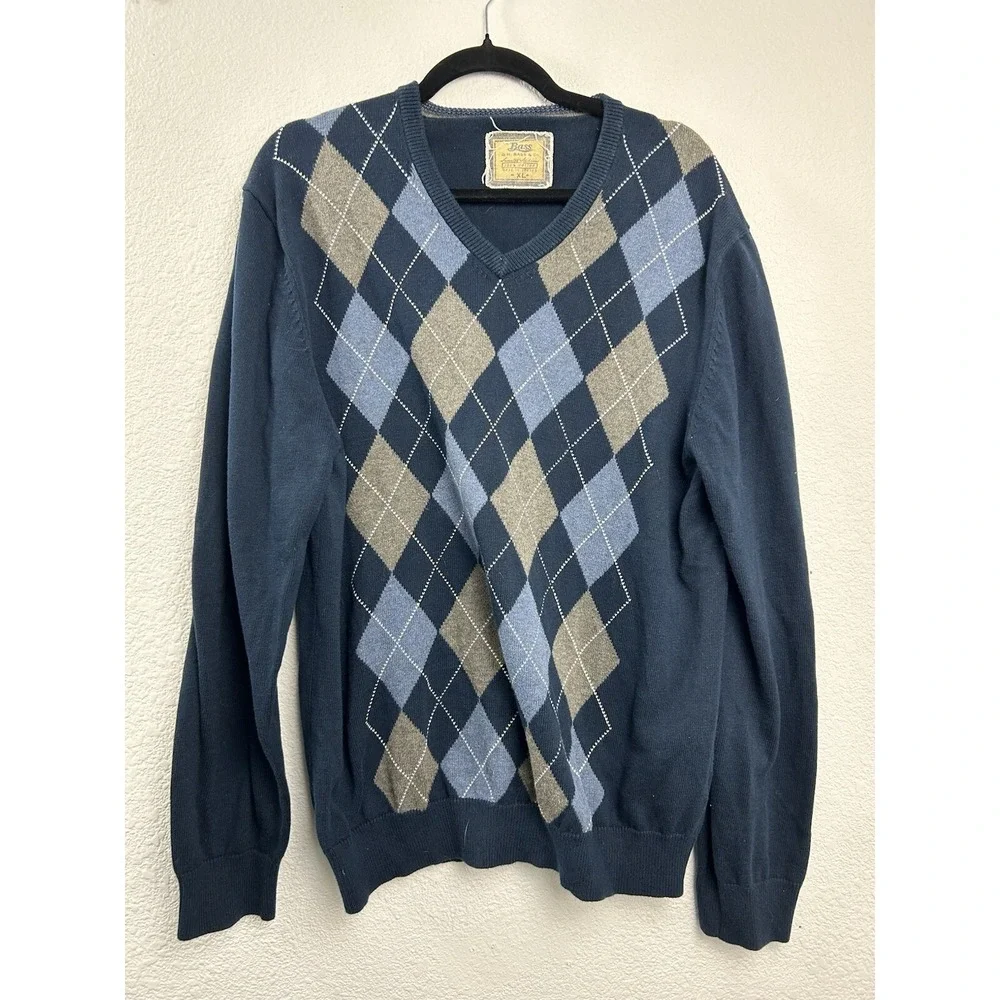 G. H. Bass & Co‎ Sweater Archive Mens XL Long Sleeve Knit Cotton Argyle Grandpa